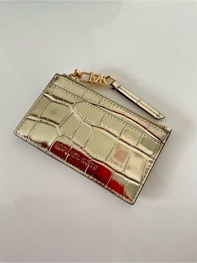 Michael Kors Metallic Gold Croc-Embossed Card Holder